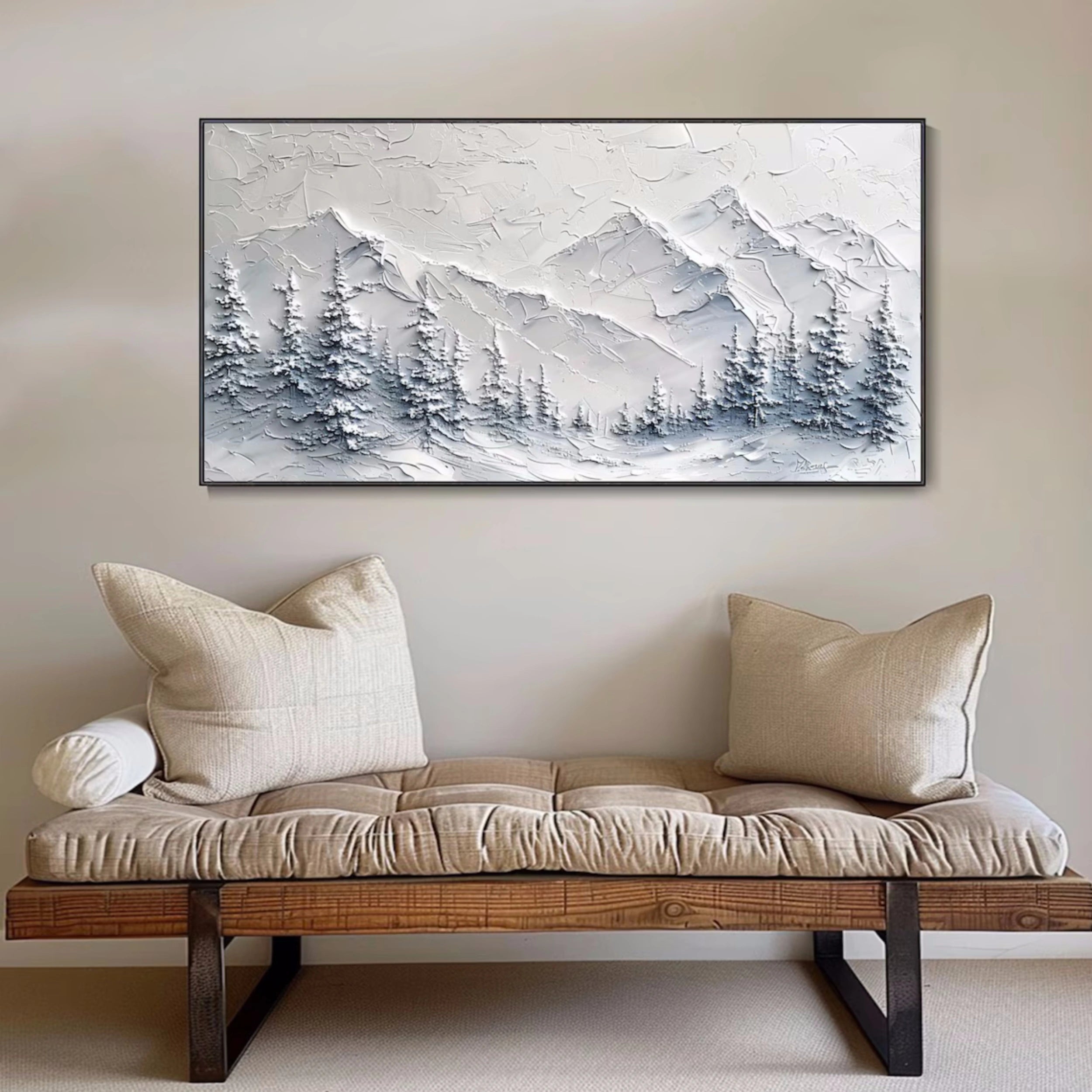 Snow Mountain Wall Art – Handmade Textured Winter Landscape #JJ 400