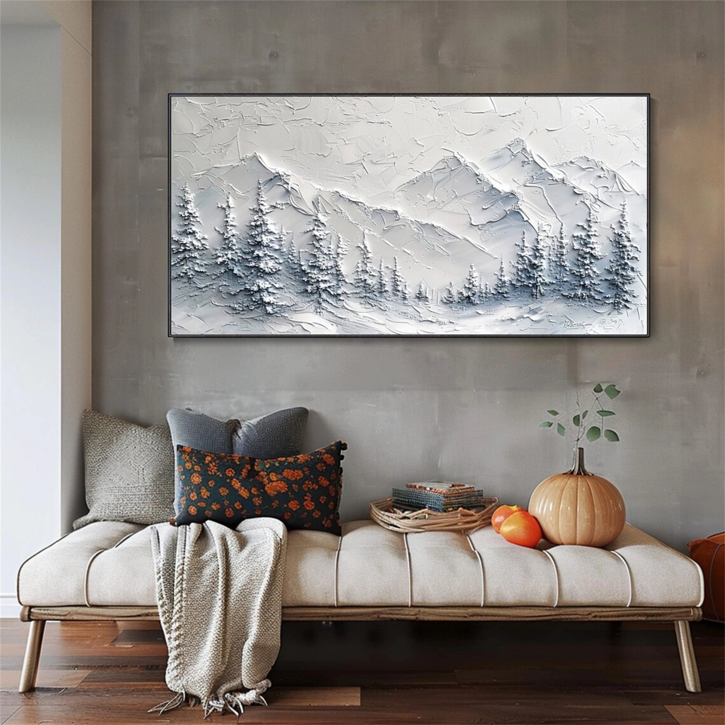 Snow Mountain Wall Art – Handmade Textured Winter Landscape #JJ 400