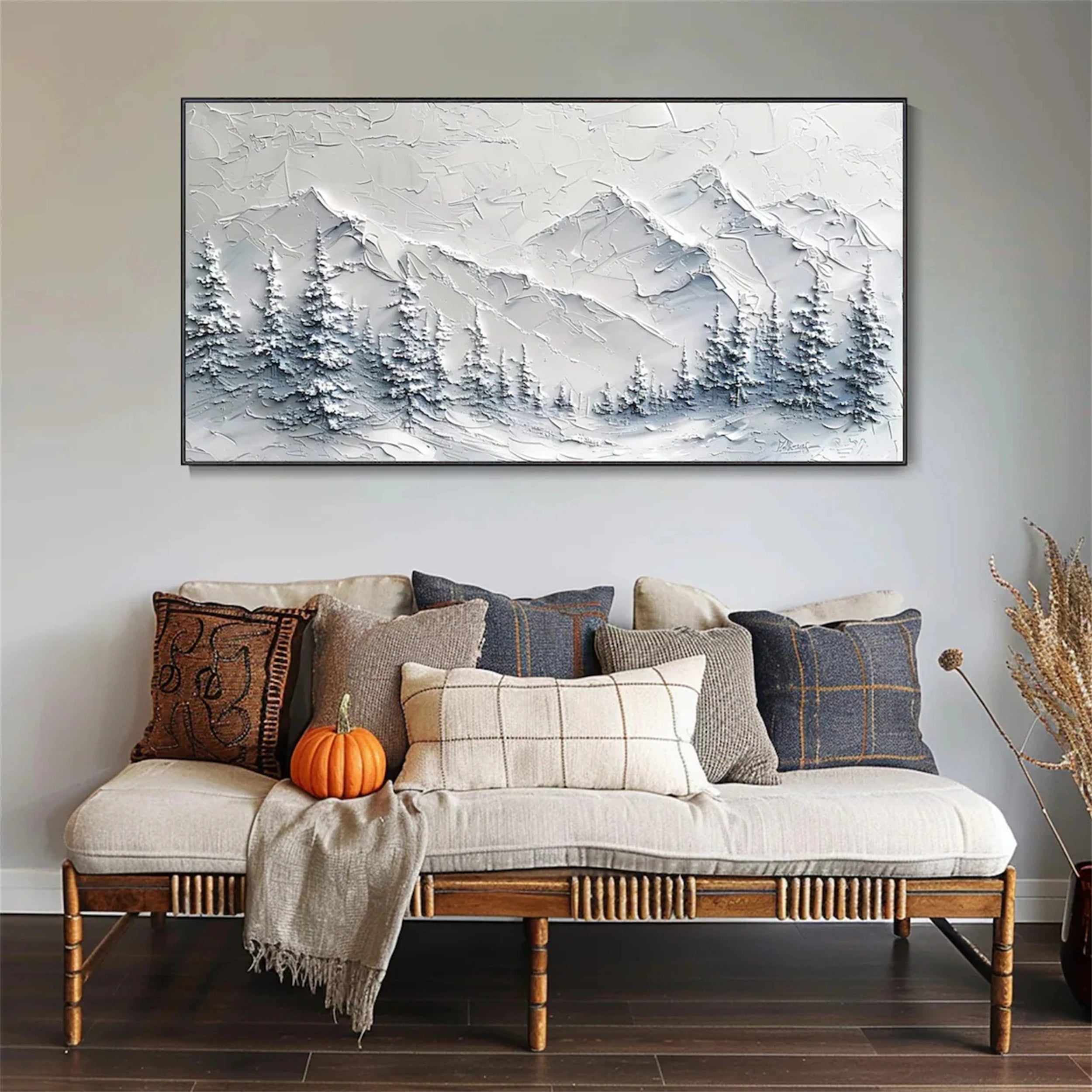 Snow Mountain Wall Art – Handmade Textured Winter Landscape #JJ 400