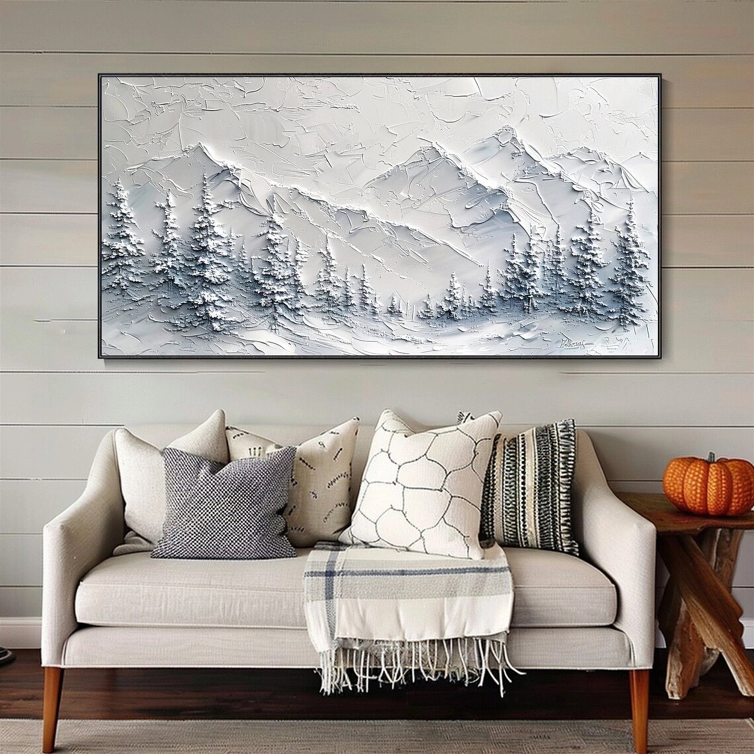 Snow Mountain Wall Art – Handmade Textured Winter Landscape #JJ 400