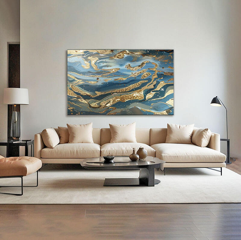 Blue and Gold Abstract Canvas Wall Art | Modern Luxury Print #AA 366