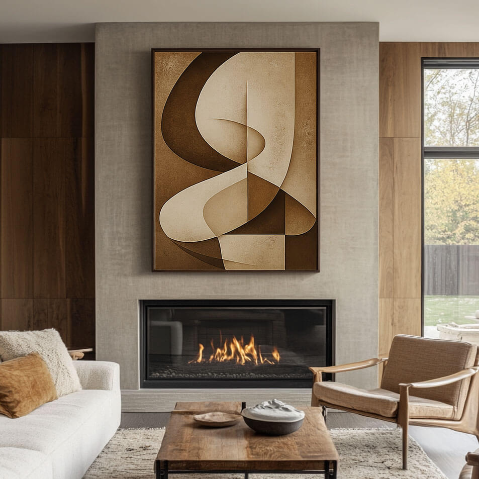 Brown and Beige Abstract Wall Art | Earth Tone Geometric Canvas #AA 385