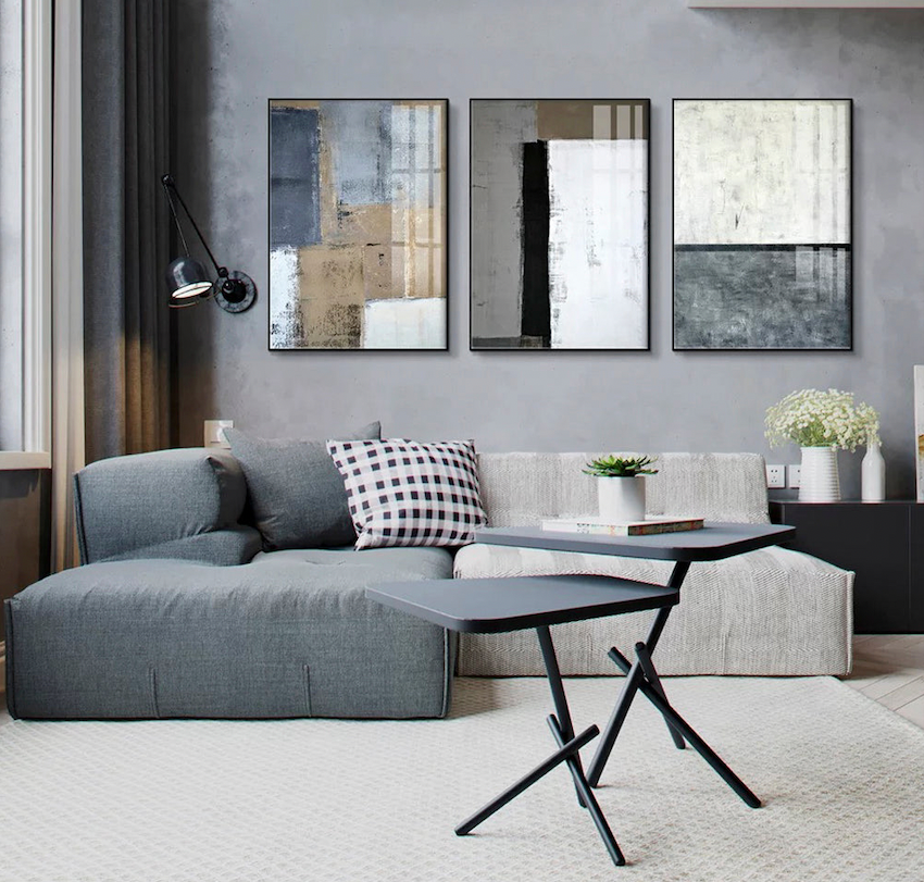 3 Piece Abstract Wall Art Set | Large Neutral Geometric Canvas #ZZ 265