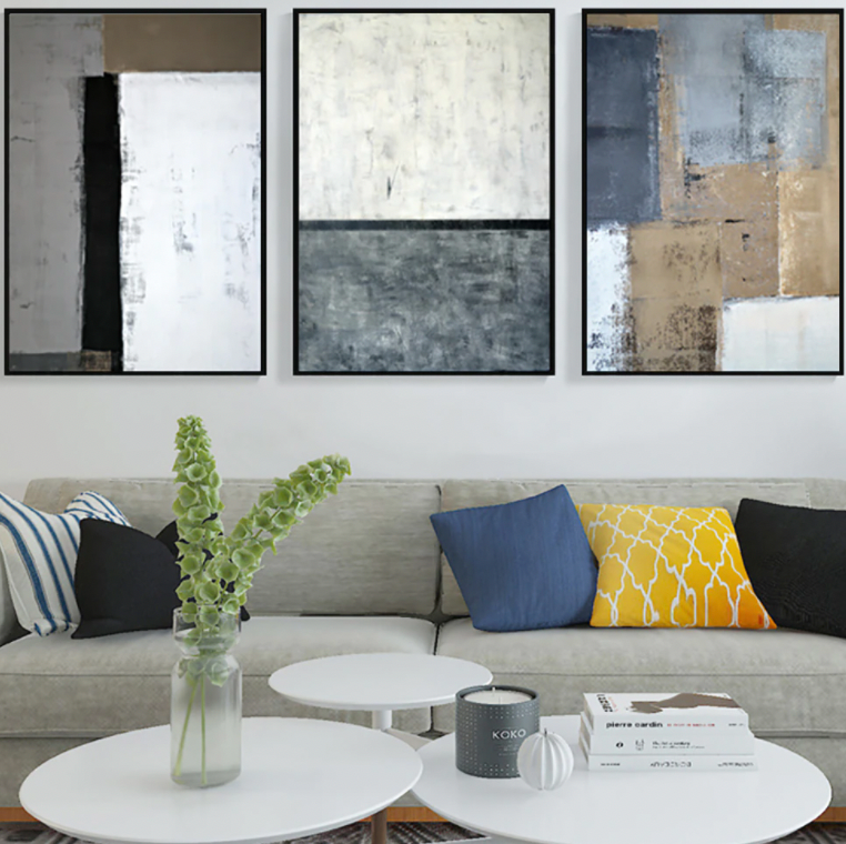 3 Piece Abstract Wall Art Set | Large Neutral Geometric Canvas #ZZ 265