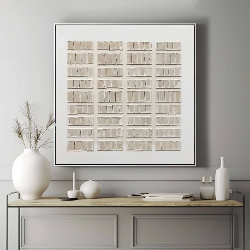 Neutral Geometric Grid Art | Beige Abstract Painting