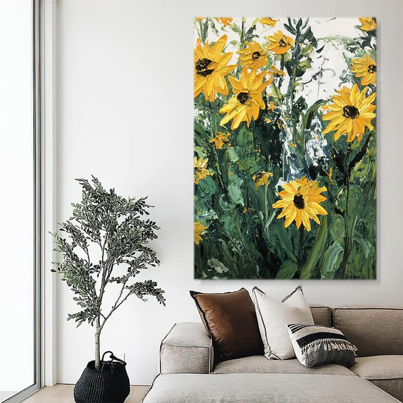 Yellow Sunflower Canvas Wall Art | Vertical Floral Garden Print #AA 389