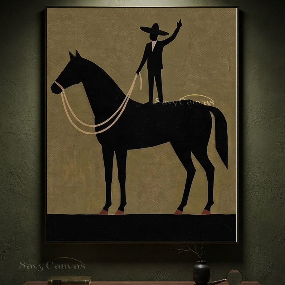 Handmade Surrealist Horse Rider Canvas Oil Painting #SS 224