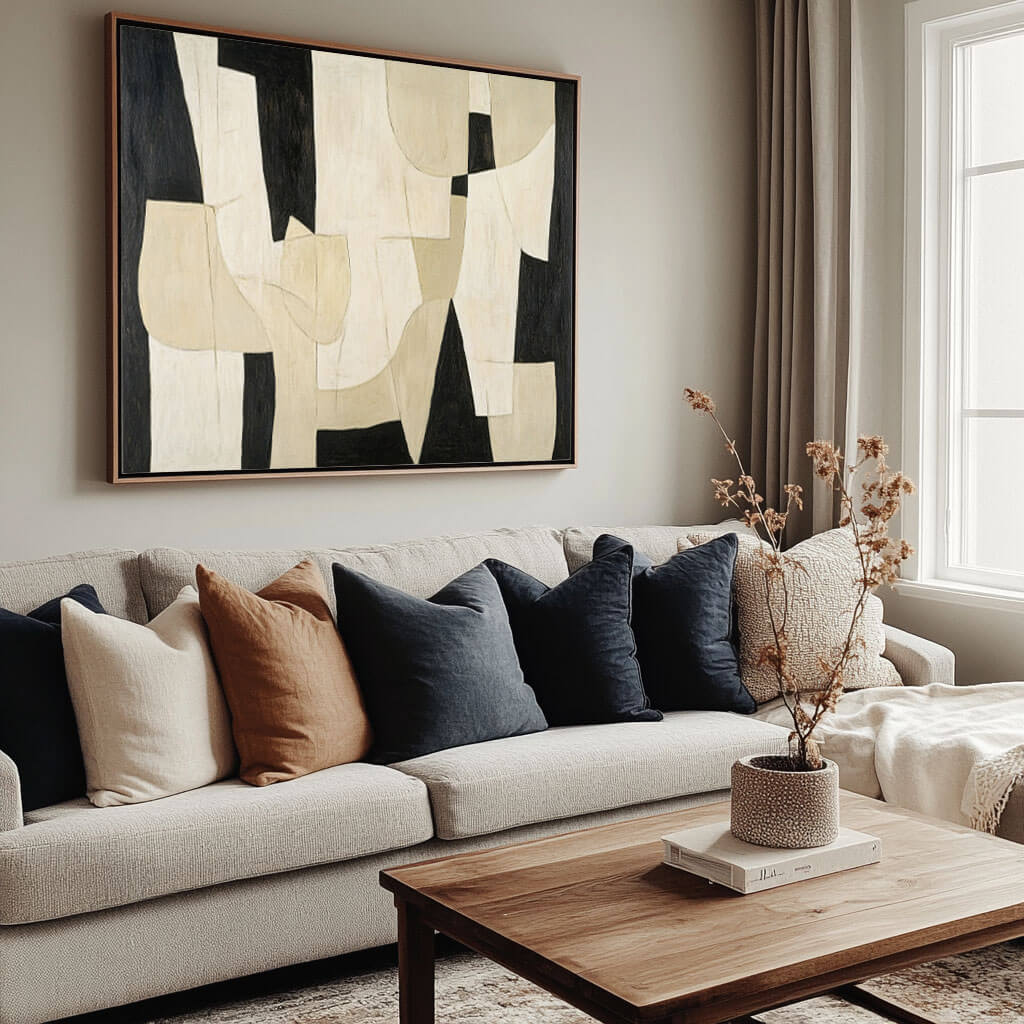 Black and Beige Geometric Abstract Art | Modern Neutral Canvas #AA 398