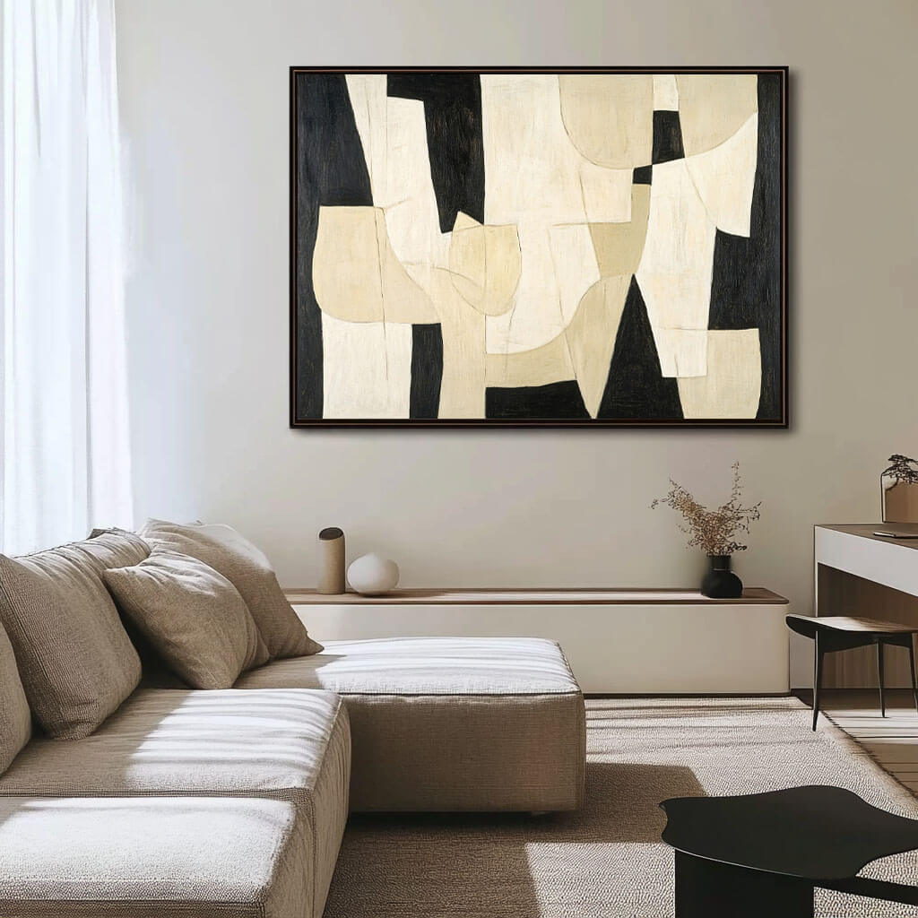 Black and Beige Geometric Abstract Art | Modern Neutral Canvas #AA 398