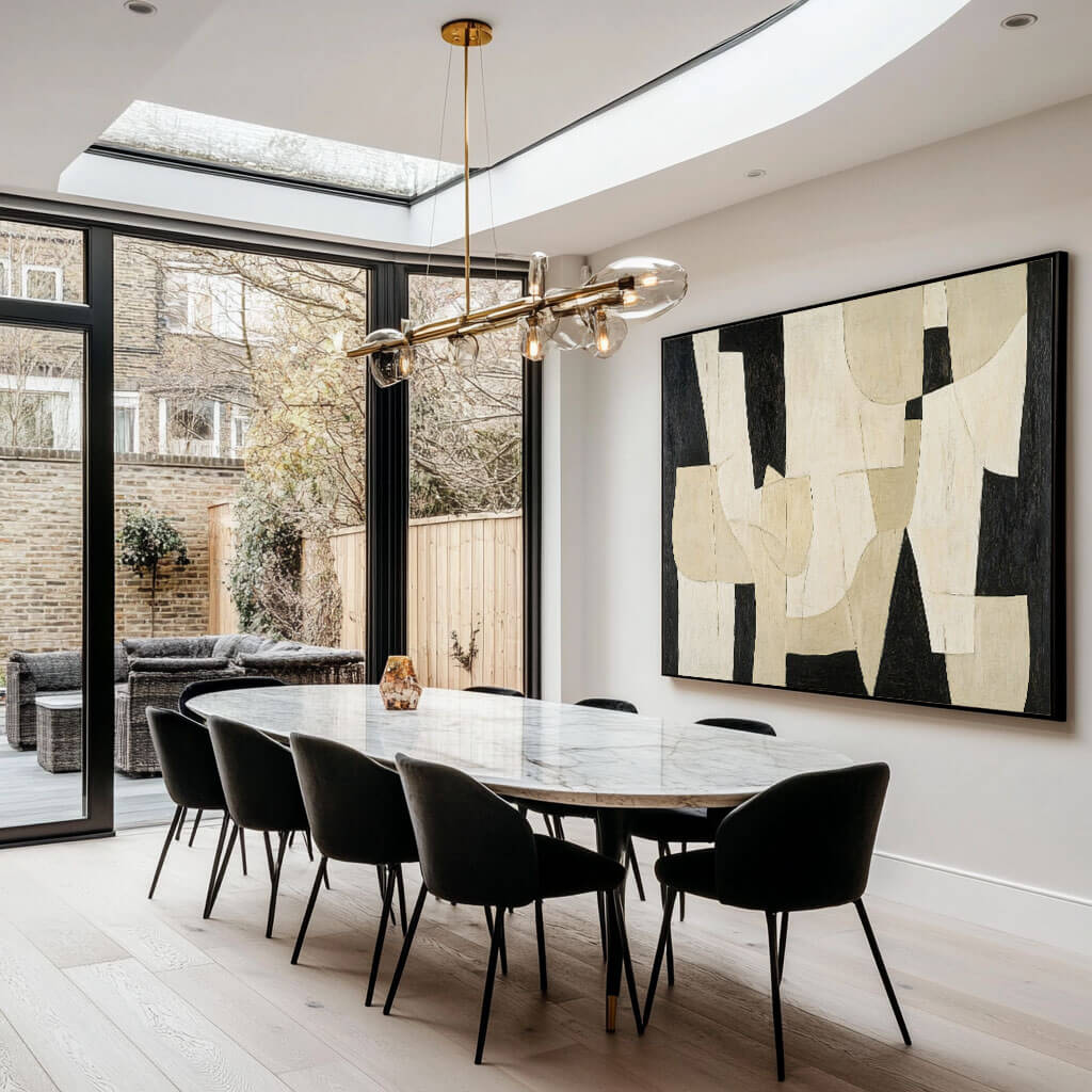 Black and Beige Geometric Abstract Art | Modern Neutral Canvas #AA 398