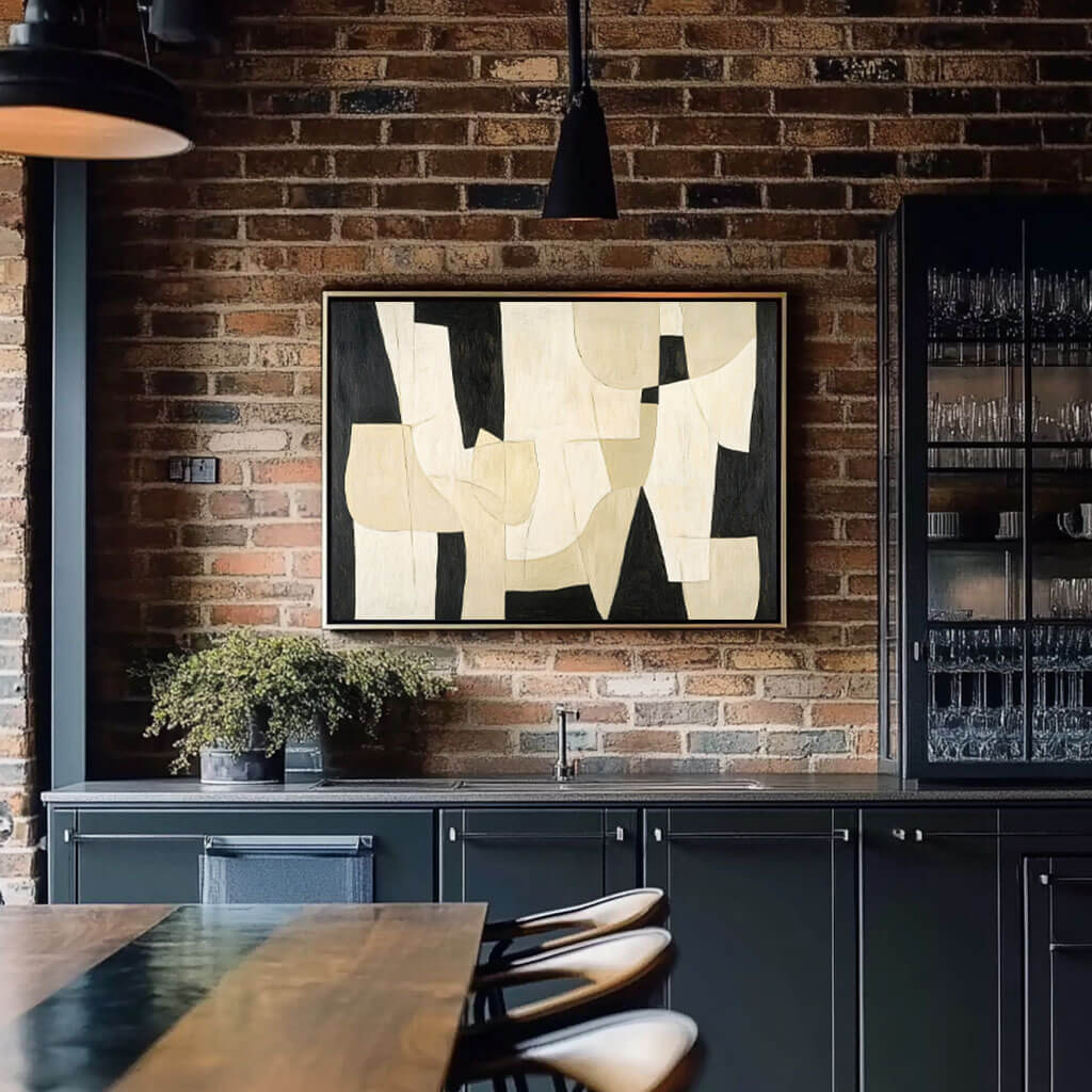 Black and Beige Geometric Abstract Art | Modern Neutral Canvas #AA 398