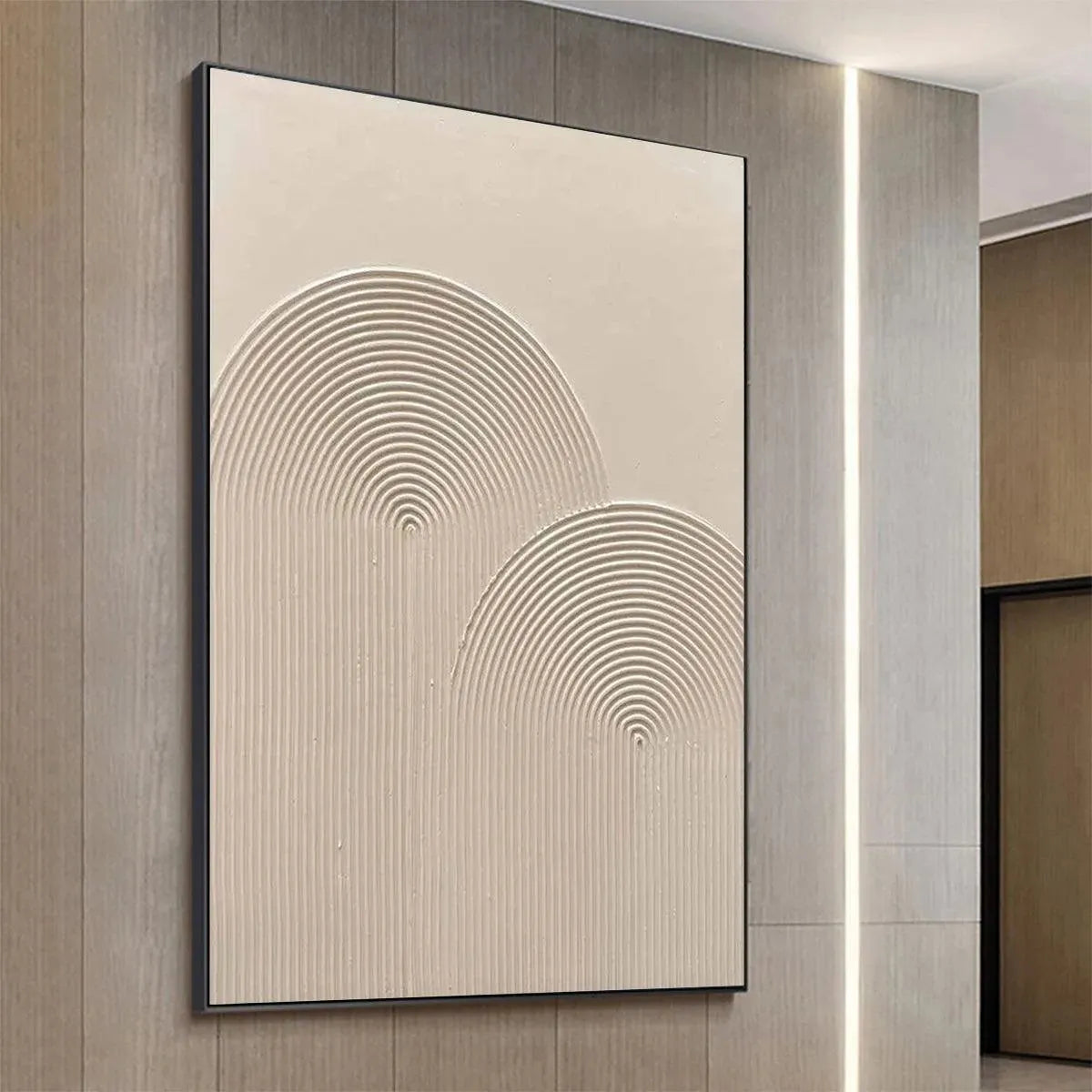 Beige Combed Plaster Art Canvas | Textured Minimalist Wall Art #AA 097