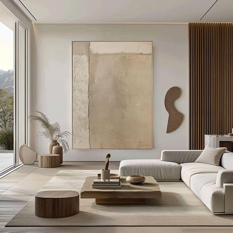 Beige Minimalist Canvas Wall Art | Neutral Abstract Painting #AA 353