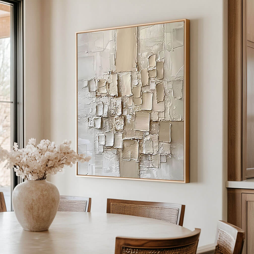 Cream and Beige Textured Abstract Canvas | Warm Neutral Wall Art #AA 415