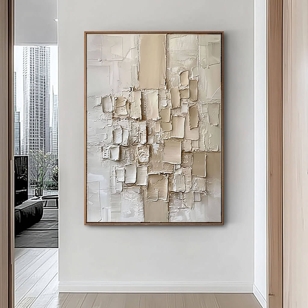 Cream and Beige Textured Abstract Canvas | Warm Neutral Wall Art #AA 415