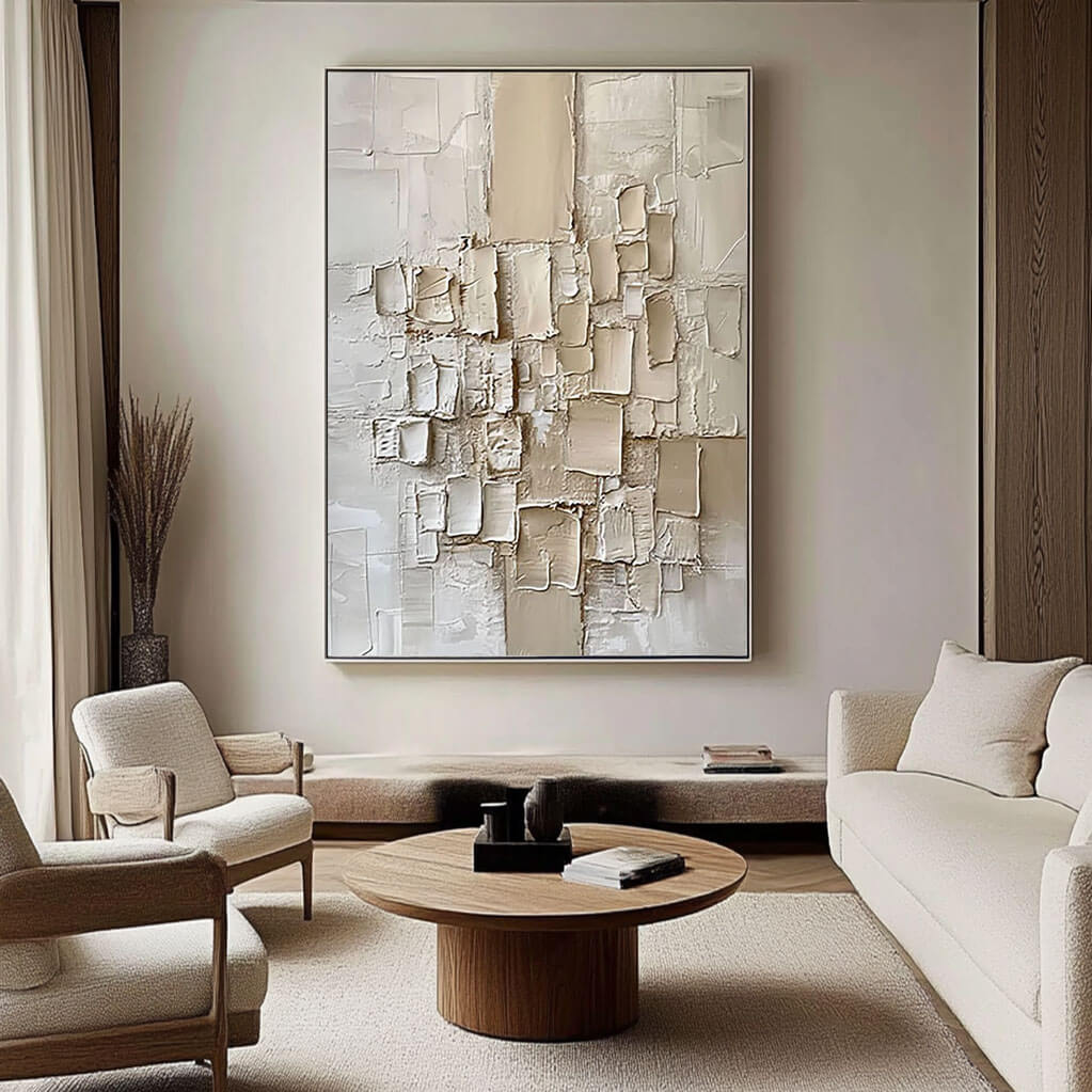 Cream and Beige Textured Abstract Canvas | Warm Neutral Wall Art #AA 415