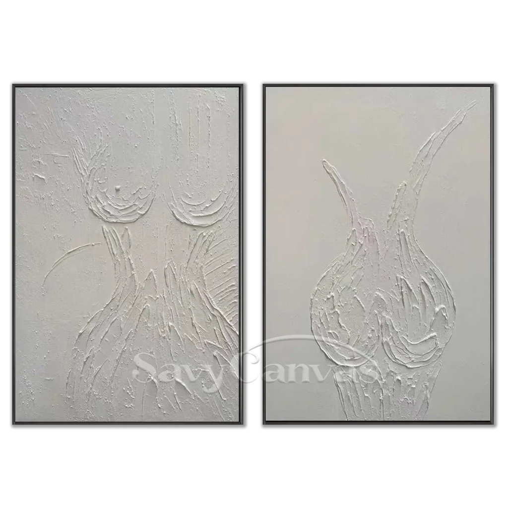 Textured Abstract Female Form Wall Art | 2 Piece Neutral Canvas Set #ZZ 204