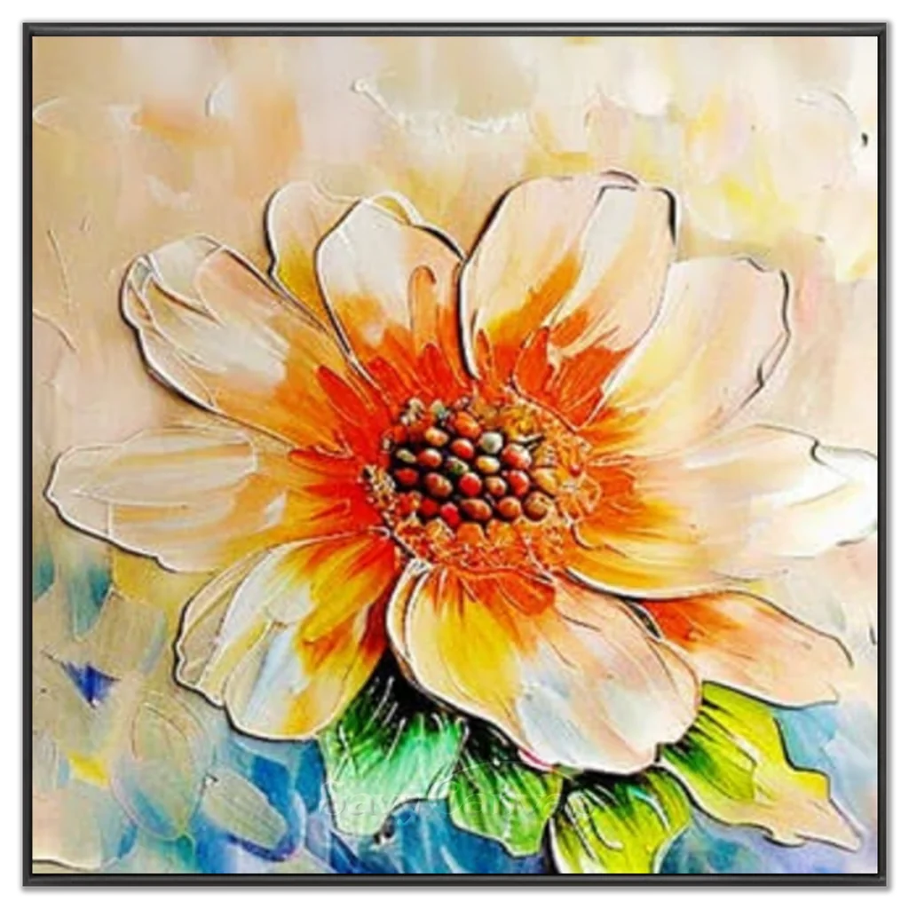 Textured Abstract Flower Painting | Large Square Canvas Art #ZZ 224