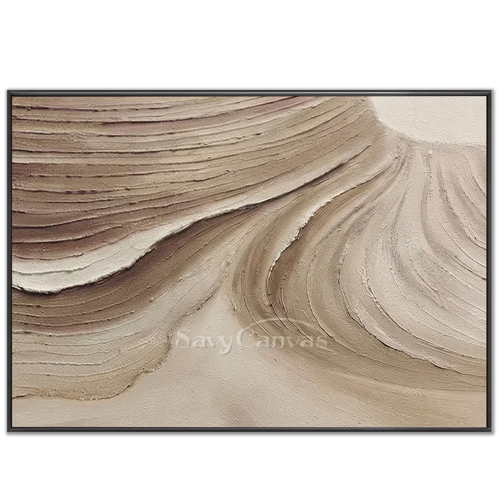 Textured Beige Abstract Oil Painting with Wave-Like Brushstrokes Wall Art #TC 036