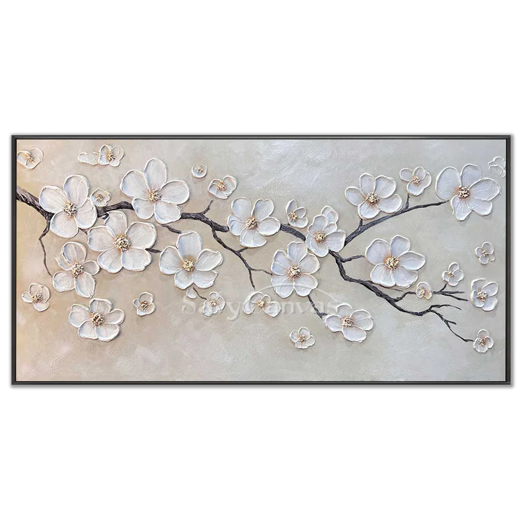 Textured Cherry Blossom Painting | Large 3D Floral Wall Art #ZZ 146