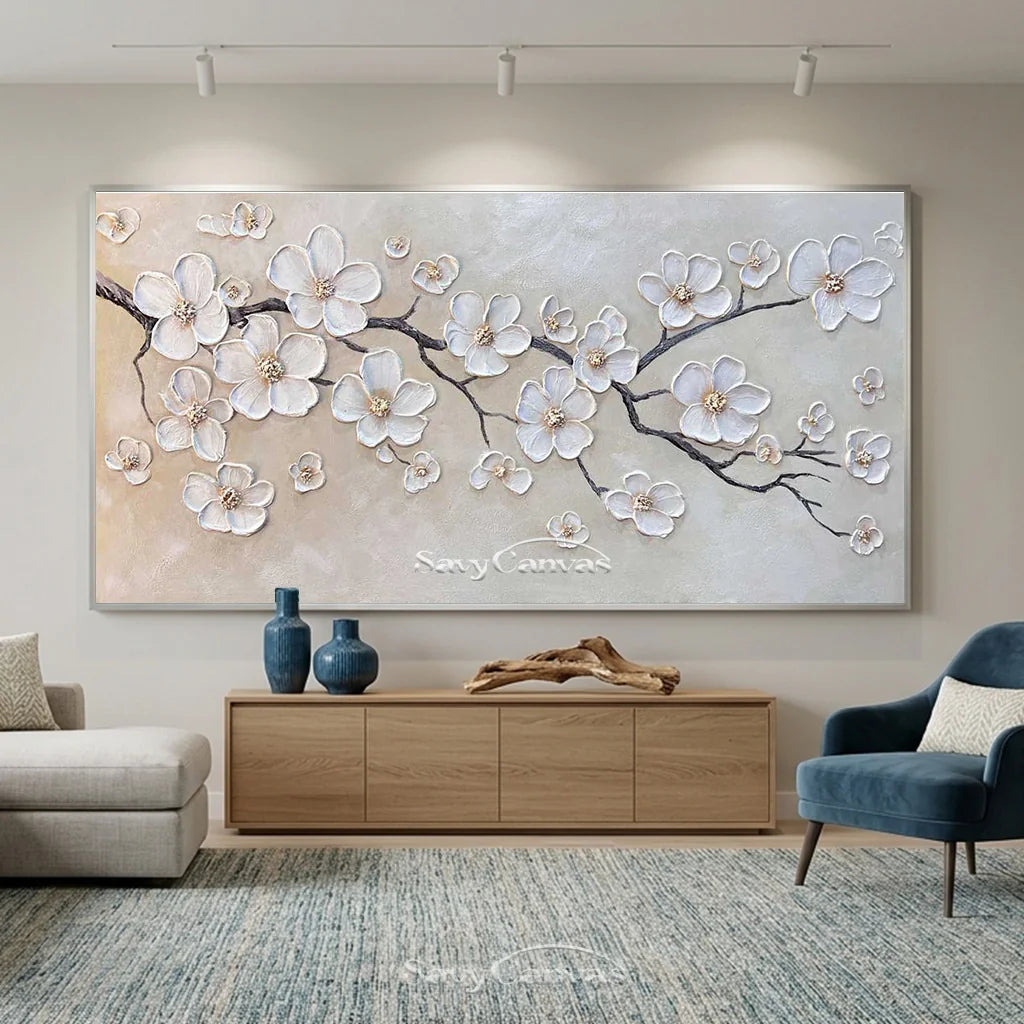 Textured Cherry Blossom Painting | Large 3D Floral Wall Art #ZZ 146