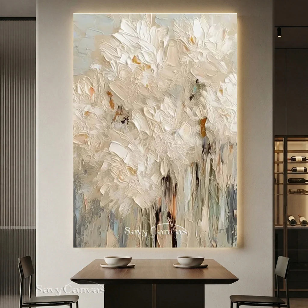 Textured White Flower Painting | 3D Impasto Floral Wall Art #AA 057