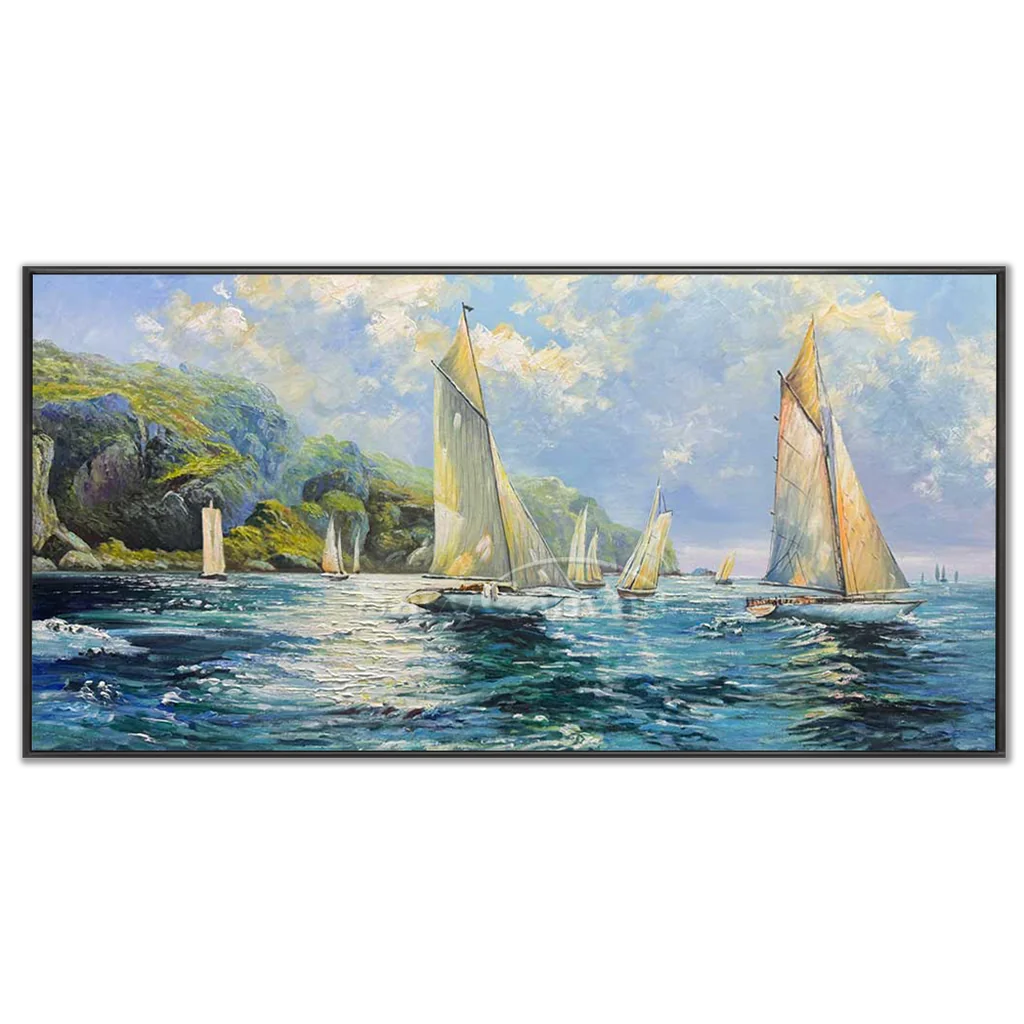 Textured Sailboat Oil Painting - Handmade Seascape Art #TC 098