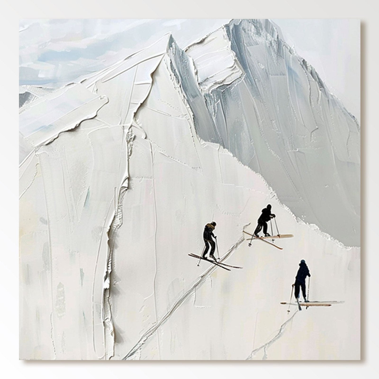 Minimalist Skiing on Snowy Mountain Canvas | Winter Sports Art #AA 454