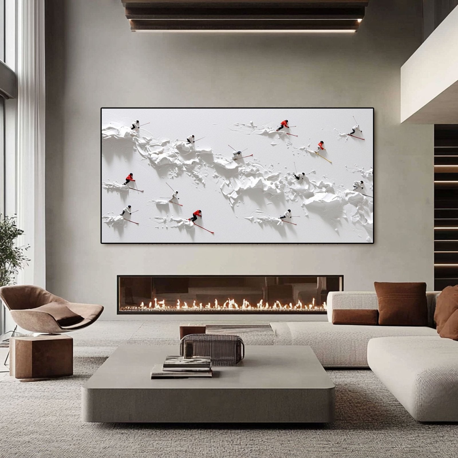 Panoramic Skiing Canvas Wall Art | Winter Sports Snow Scene #AA 455