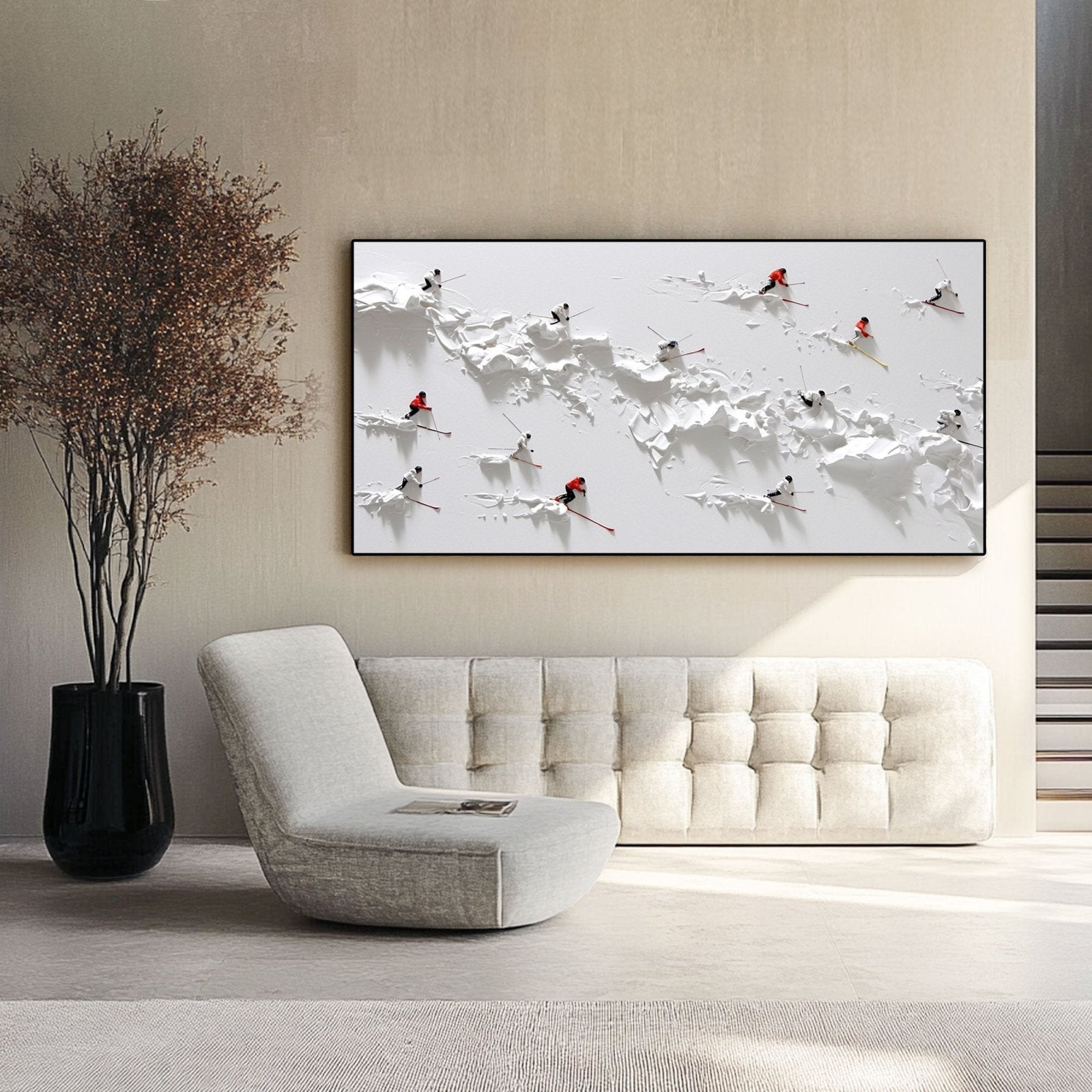 Panoramic Skiing Canvas Wall Art | Winter Sports Snow Scene #AA 455