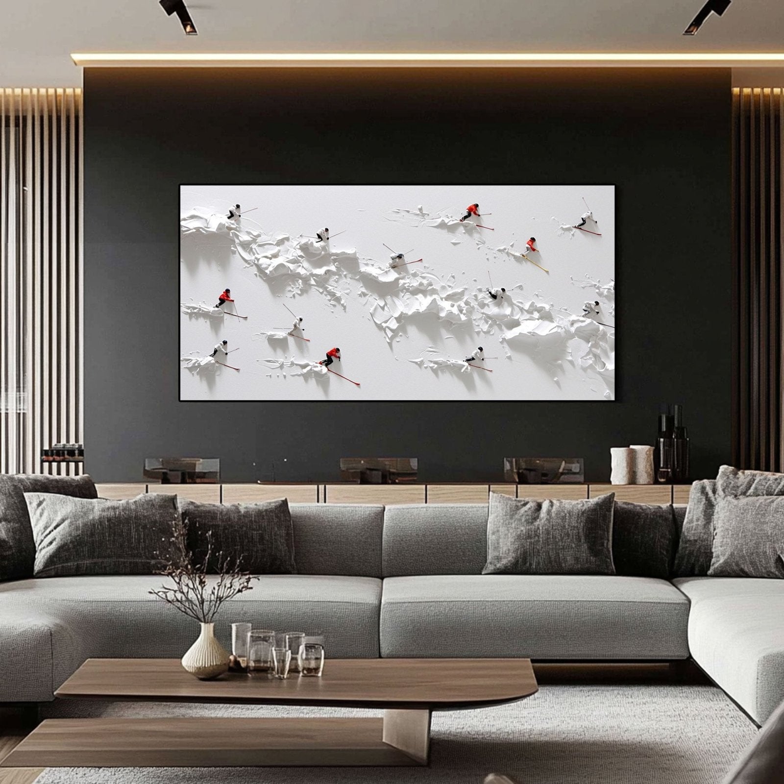 Panoramic Skiing Canvas Wall Art | Winter Sports Snow Scene #AA 455