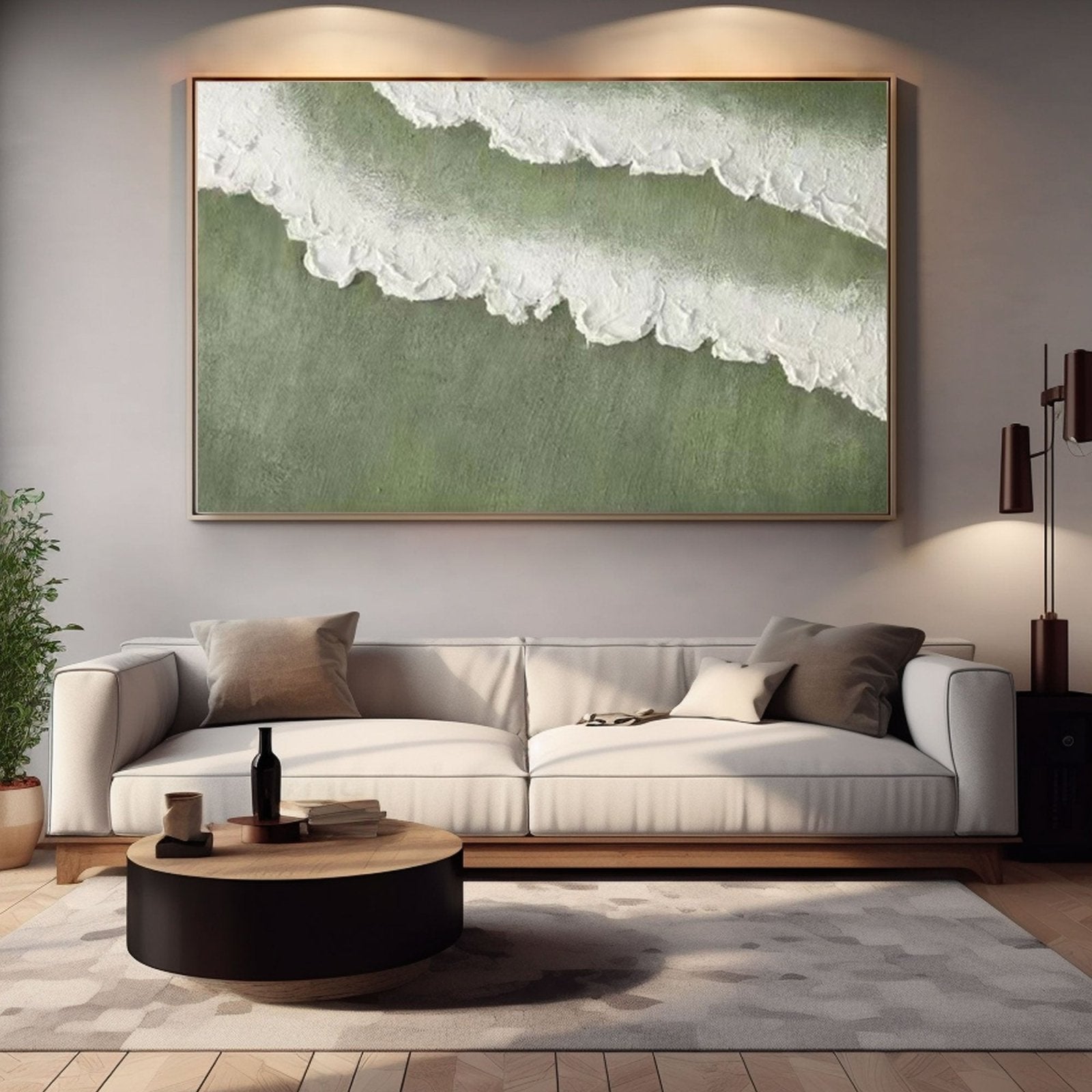 Abstract Painting – Green and White Textured Ocean Waves