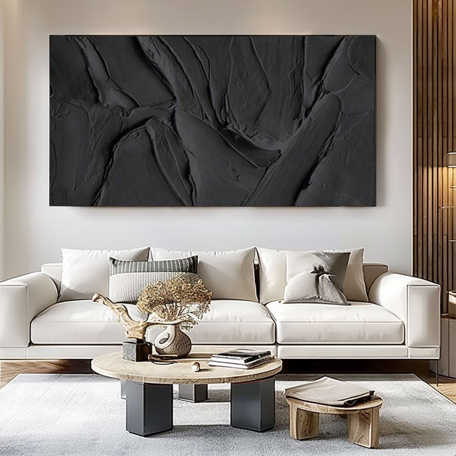 Minimalist Black Textured Oil Painting|Textured Black Abstract Art Canvas #TC 189