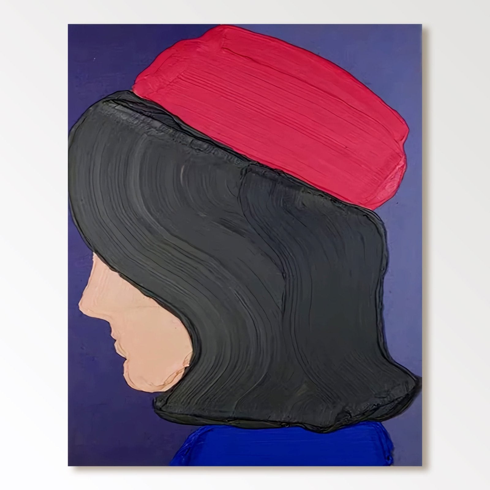 Abstract Woman Portrait with Red Beret | Modern Profile Canvas #AA 429