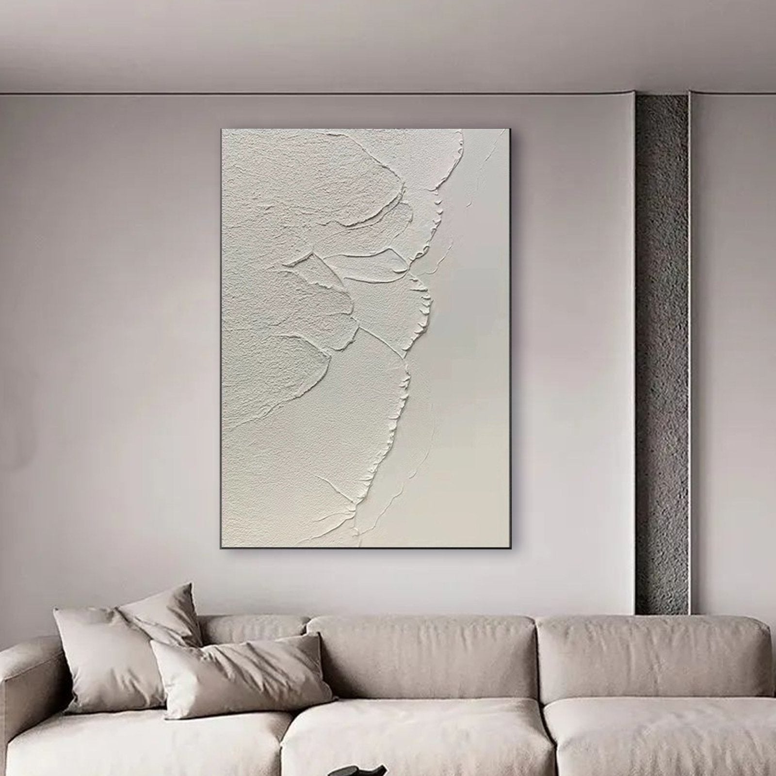 Minimalist White Textured Wall Art – Modern Neutral Canvas Painting #TC 234