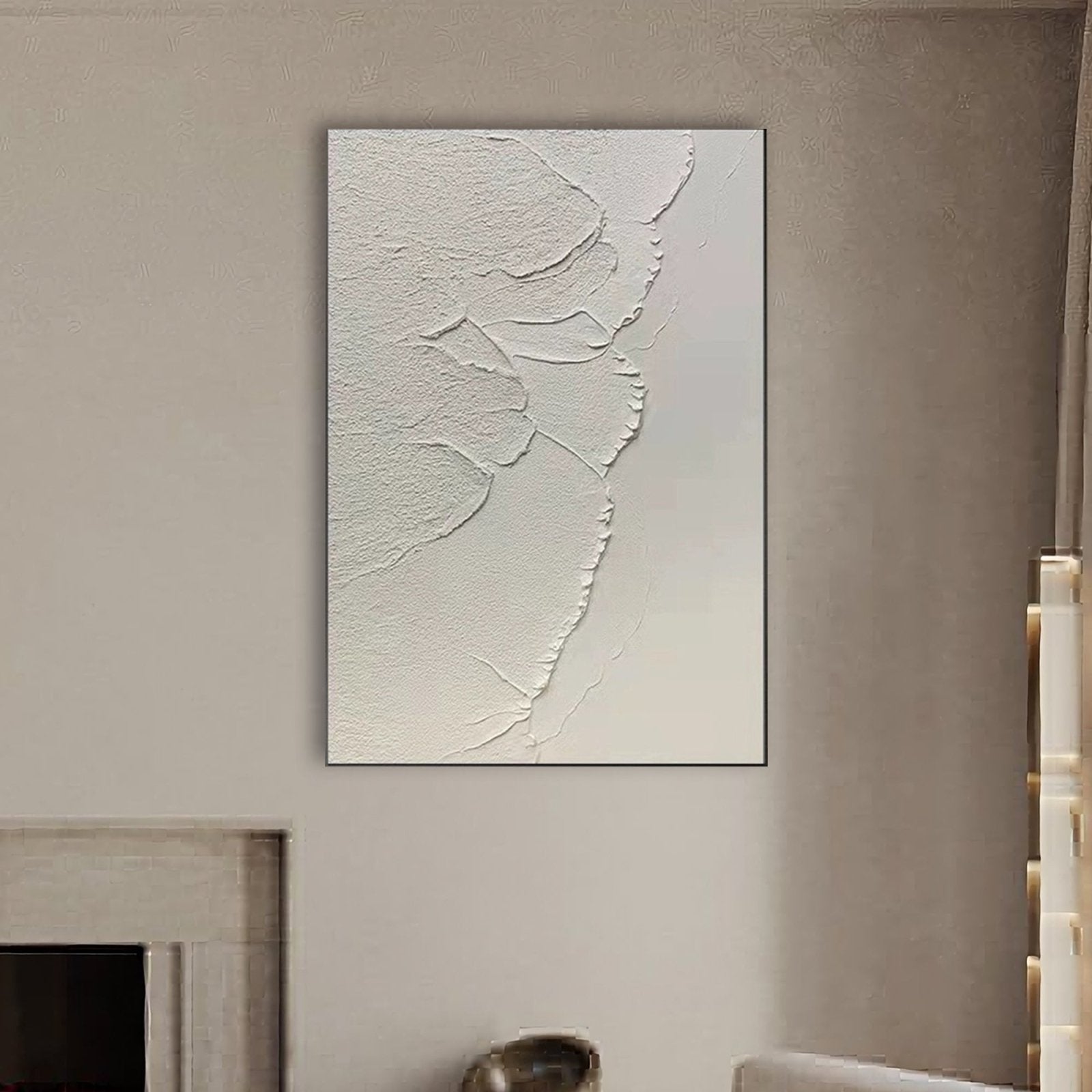 Minimalist White Textured Wall Art – Modern Neutral Canvas Painting #TC 234