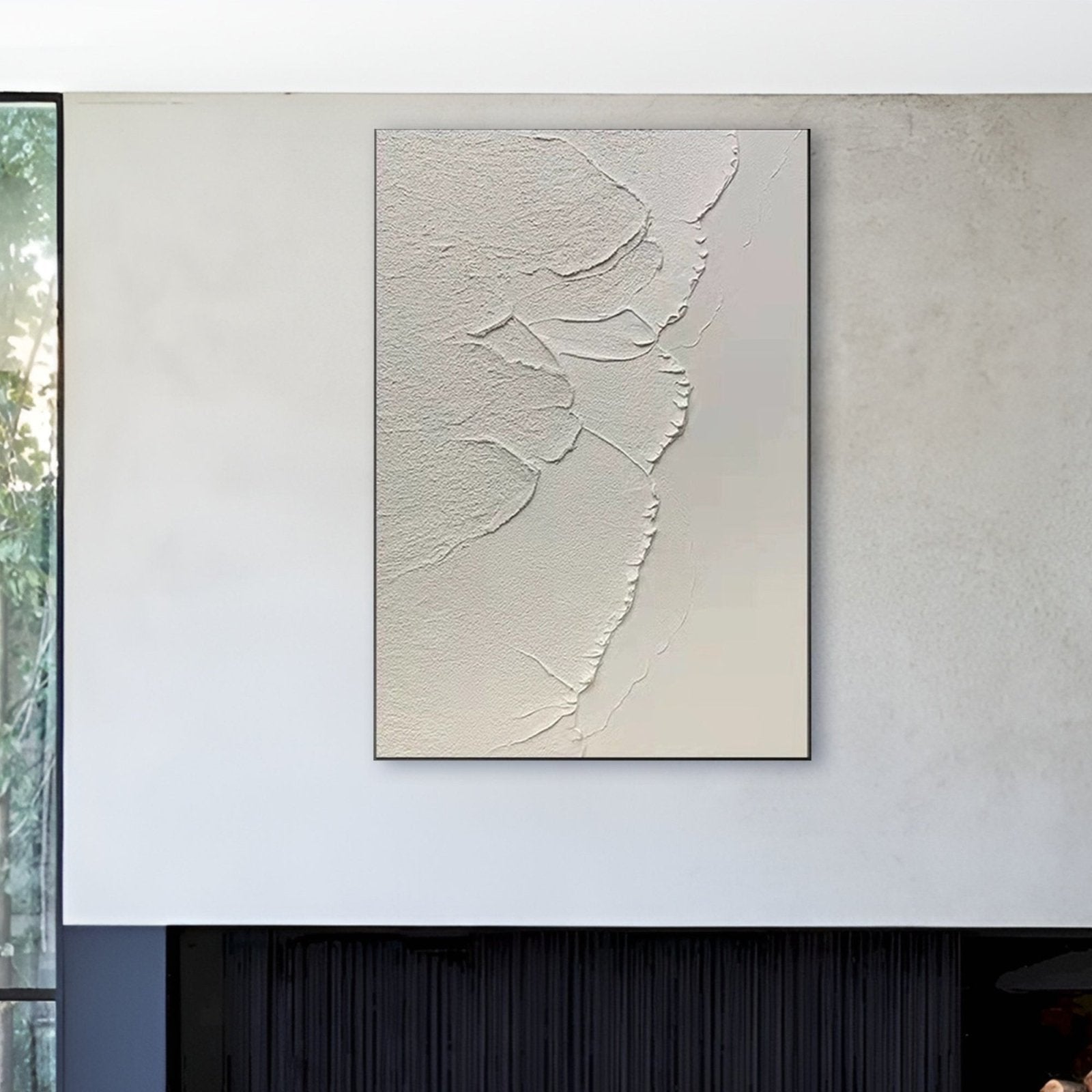 Minimalist White Textured Wall Art – Modern Neutral Canvas Painting #TC 234