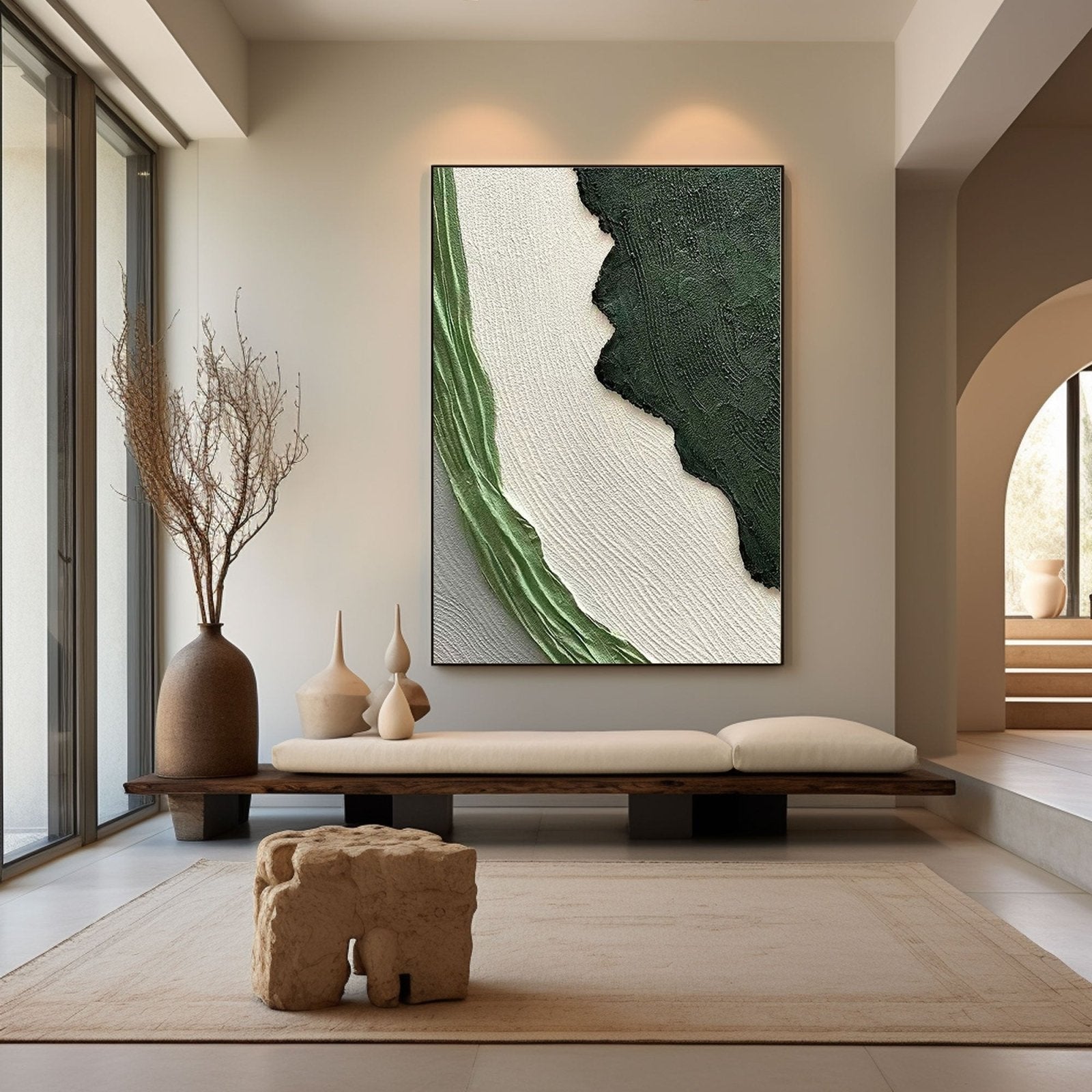 Textured Green & White Canvas Art For Decor