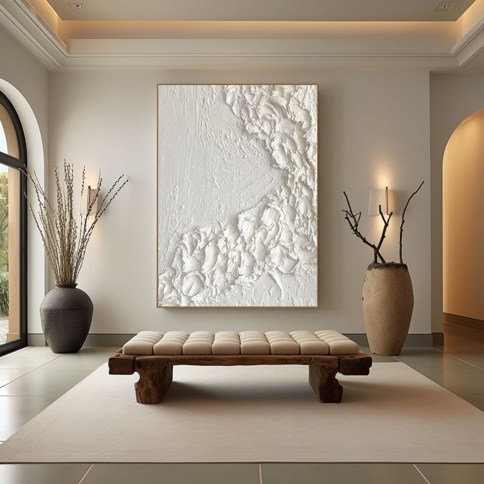 Textured White Abstract Canvas Art | Large Vertical Painting for Wall Decor #TC 192