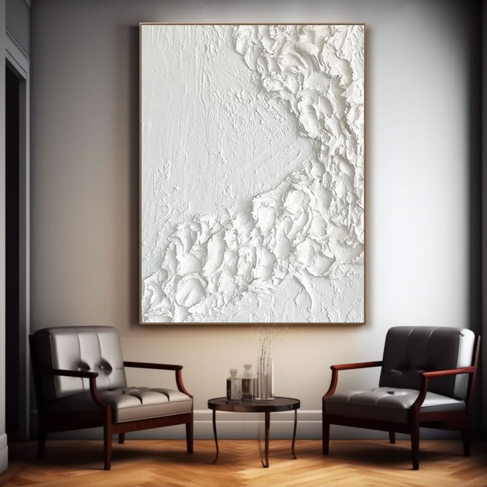 Textured White Abstract Canvas Art | Large Vertical Painting for Wall Decor #TC 192