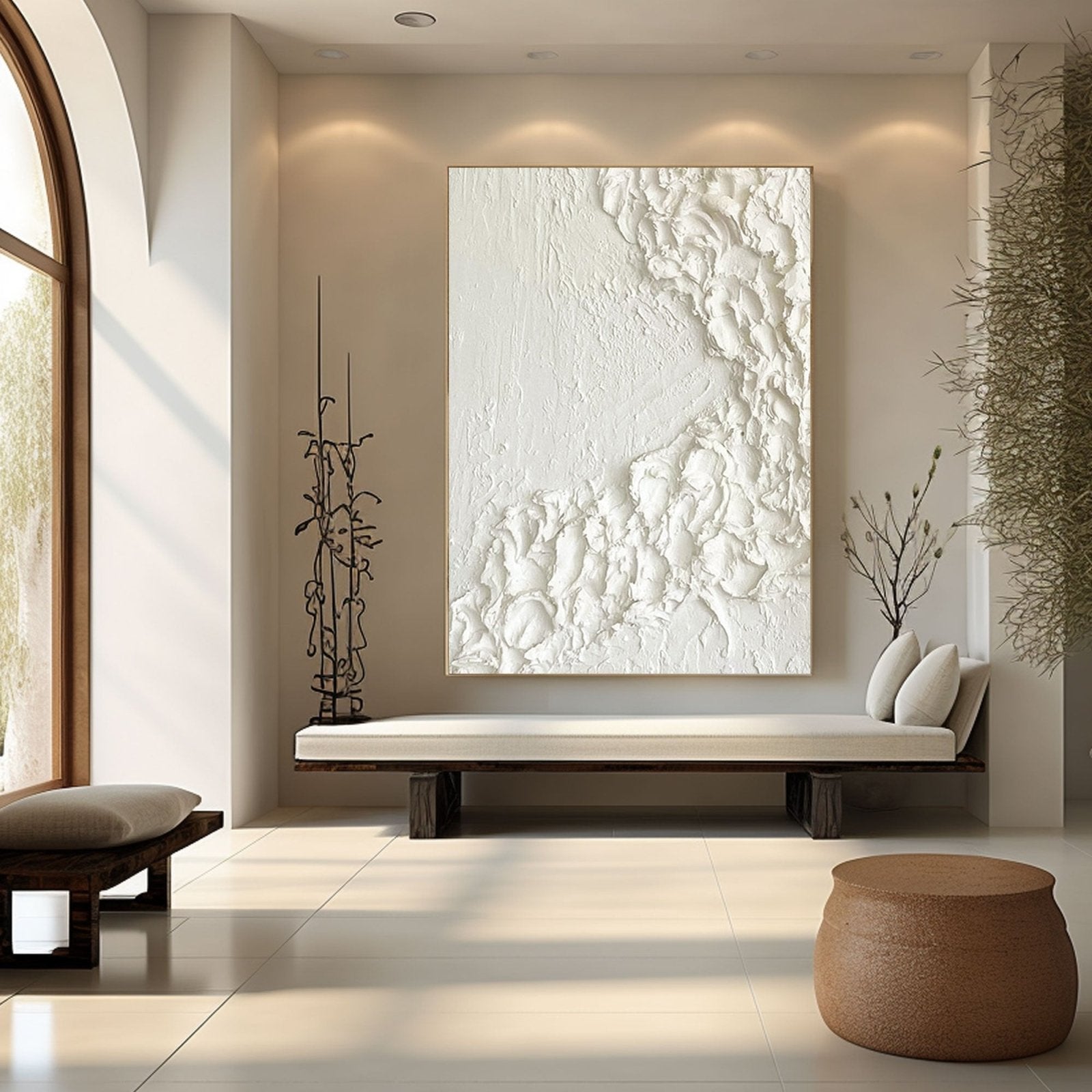 Textured White Abstract Canvas Art | Large Vertical Painting for Wall Decor #TC 192