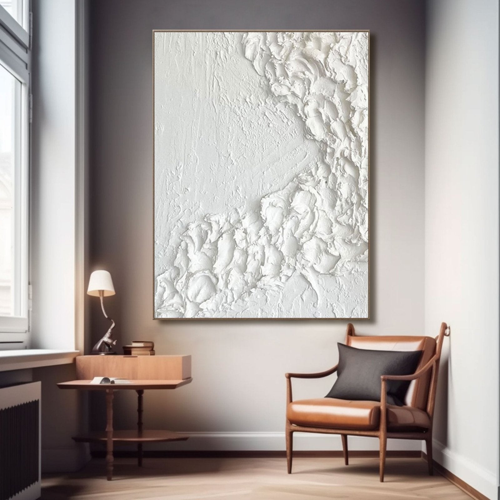 Textured White Abstract Canvas Art | Large Vertical Painting for Wall Decor #TC 192