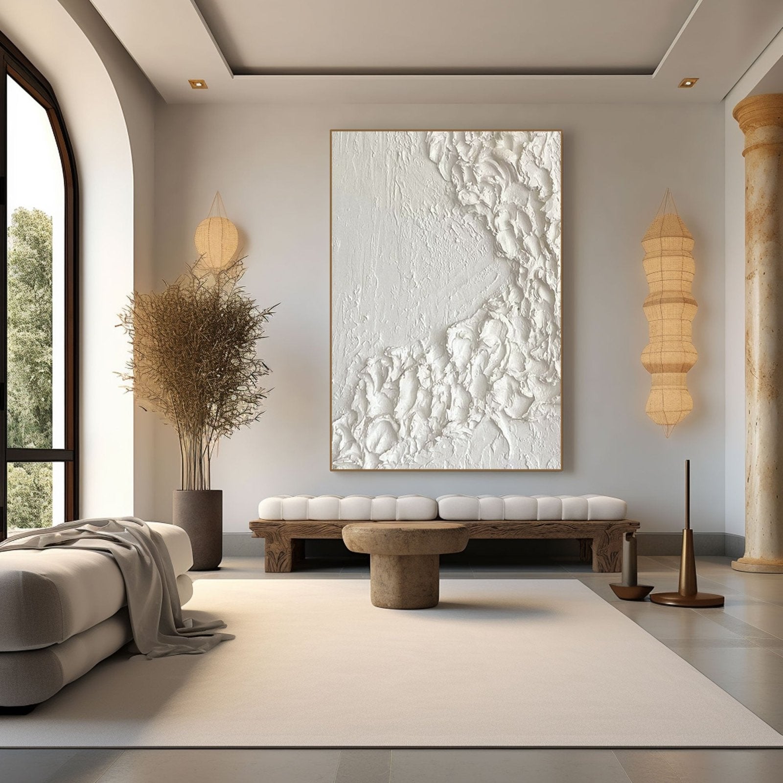 Textured White Abstract Canvas Art | Large Vertical Painting for Wall Decor #TC 192