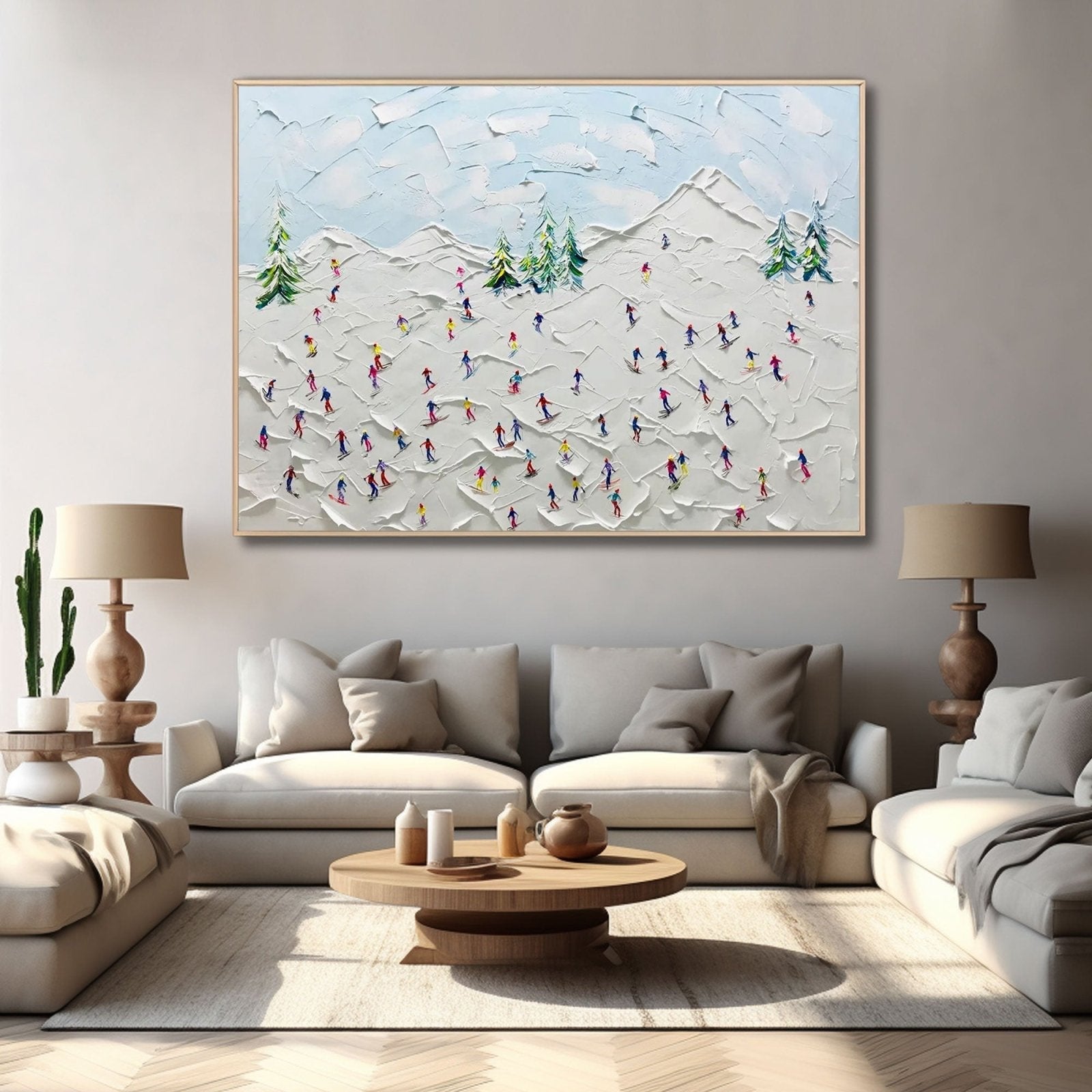 Busy Ski Slope Canvas Wall Art | Colorful Winter Landscape #AA 460