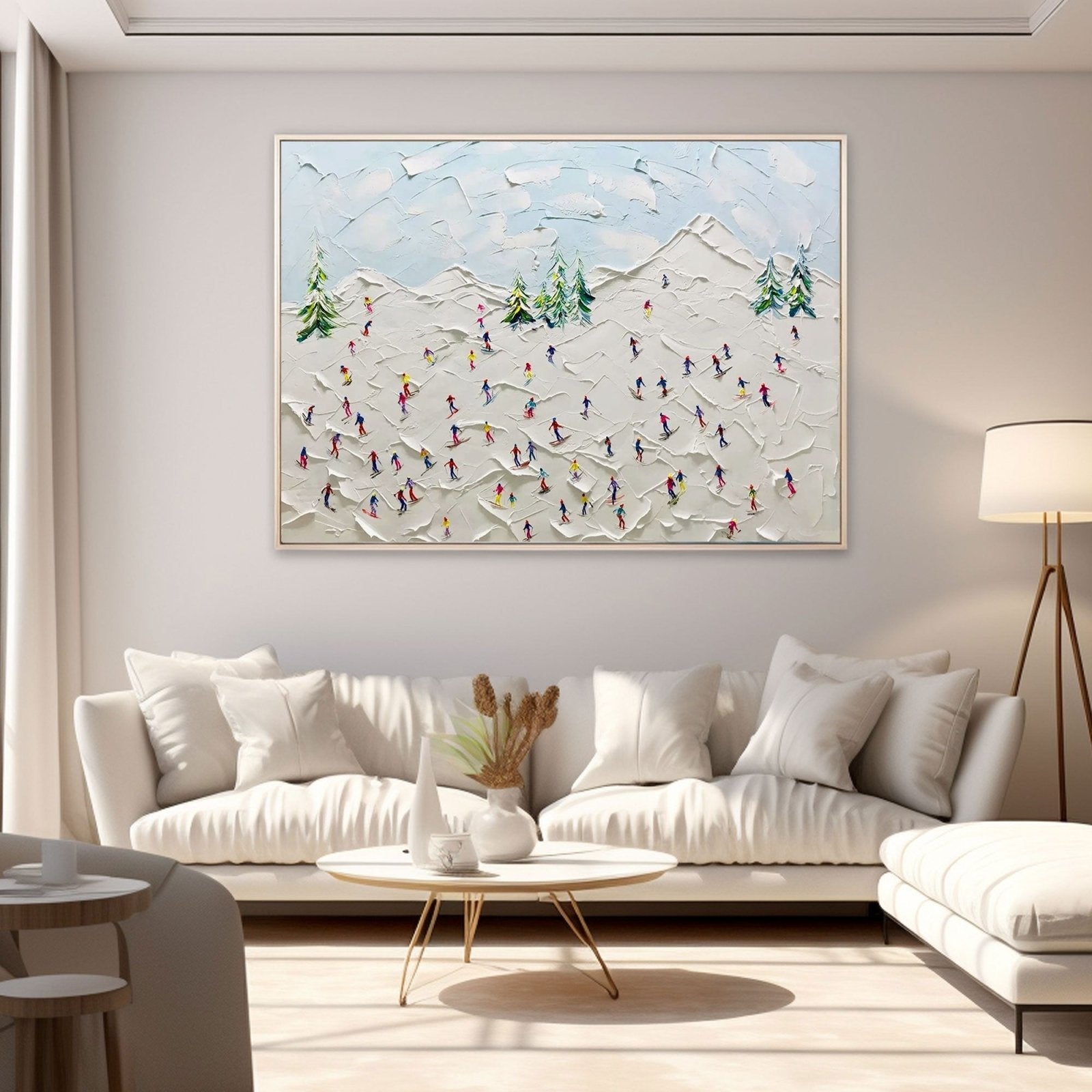 Busy Ski Slope Canvas Wall Art | Colorful Winter Landscape #AA 460