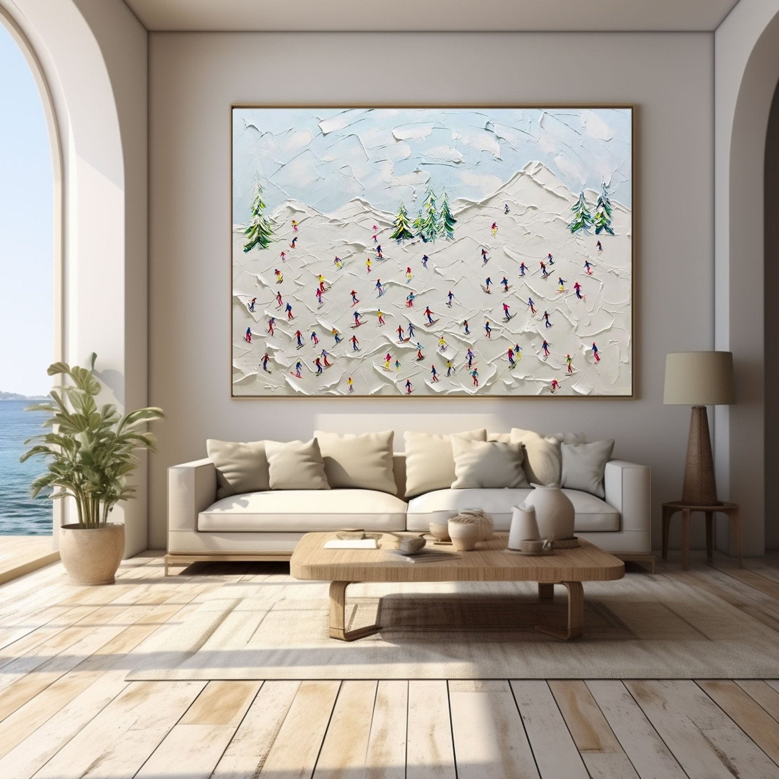 Busy Ski Slope Canvas Wall Art | Colorful Winter Landscape #AA 460