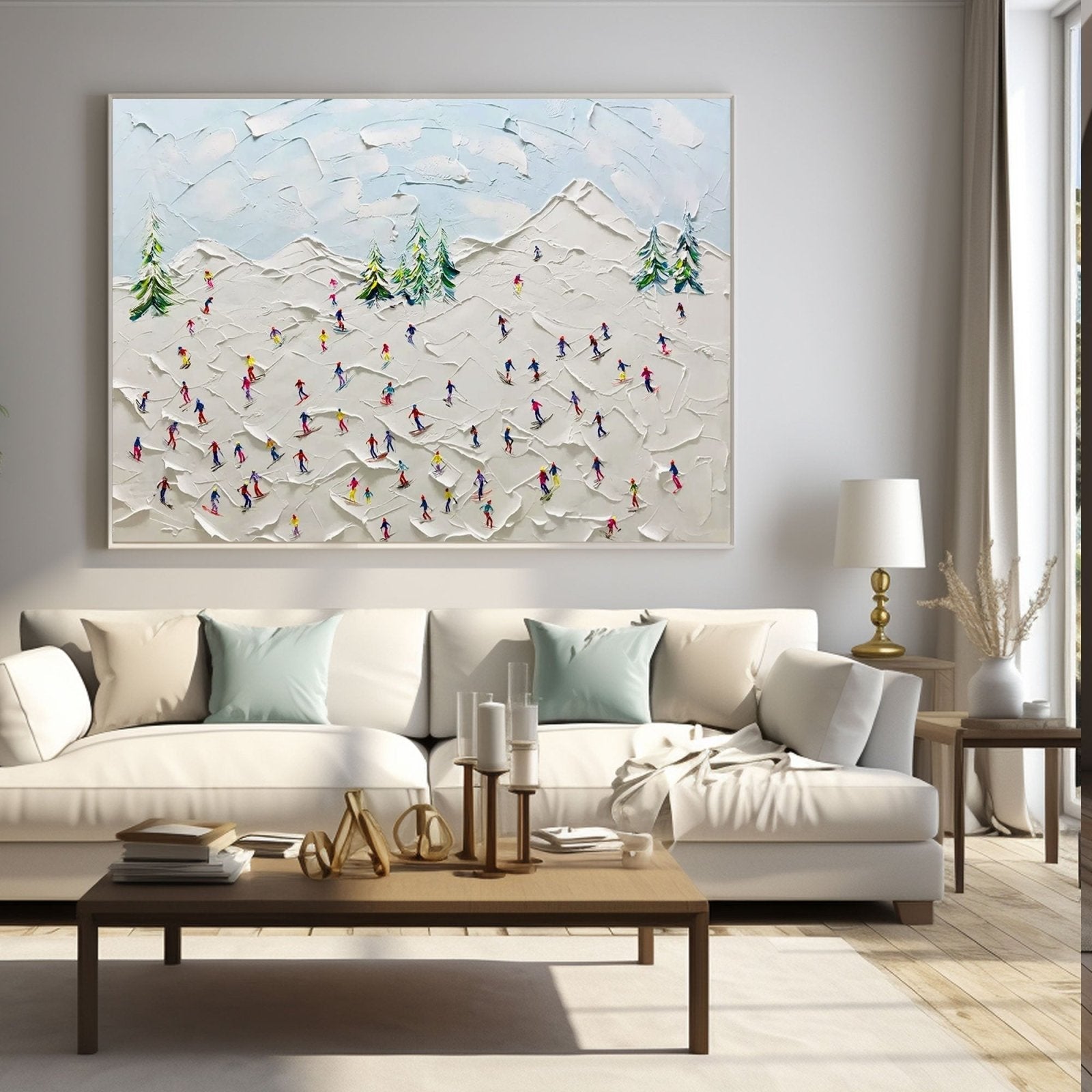 Busy Ski Slope Canvas Wall Art | Colorful Winter Landscape #AA 460
