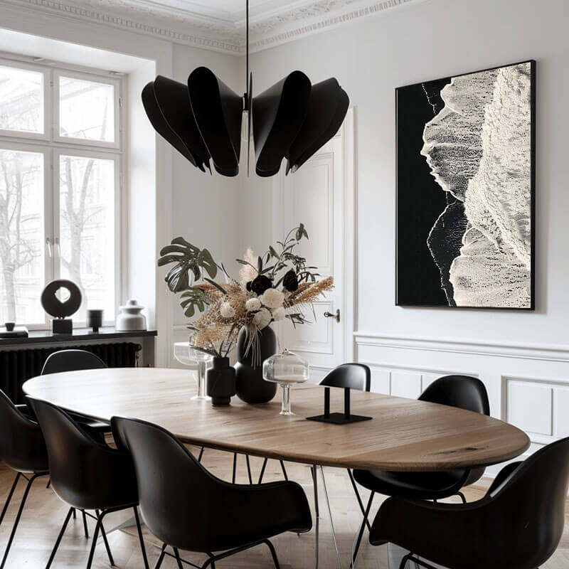 Black Sand Beach Aerial View Canvas Art | Abstract Ocean Waves #AA 381