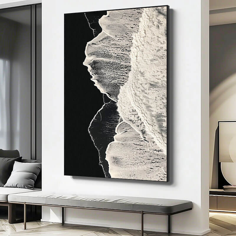 Black Sand Beach Aerial View Canvas Art | Abstract Ocean Waves #AA 381