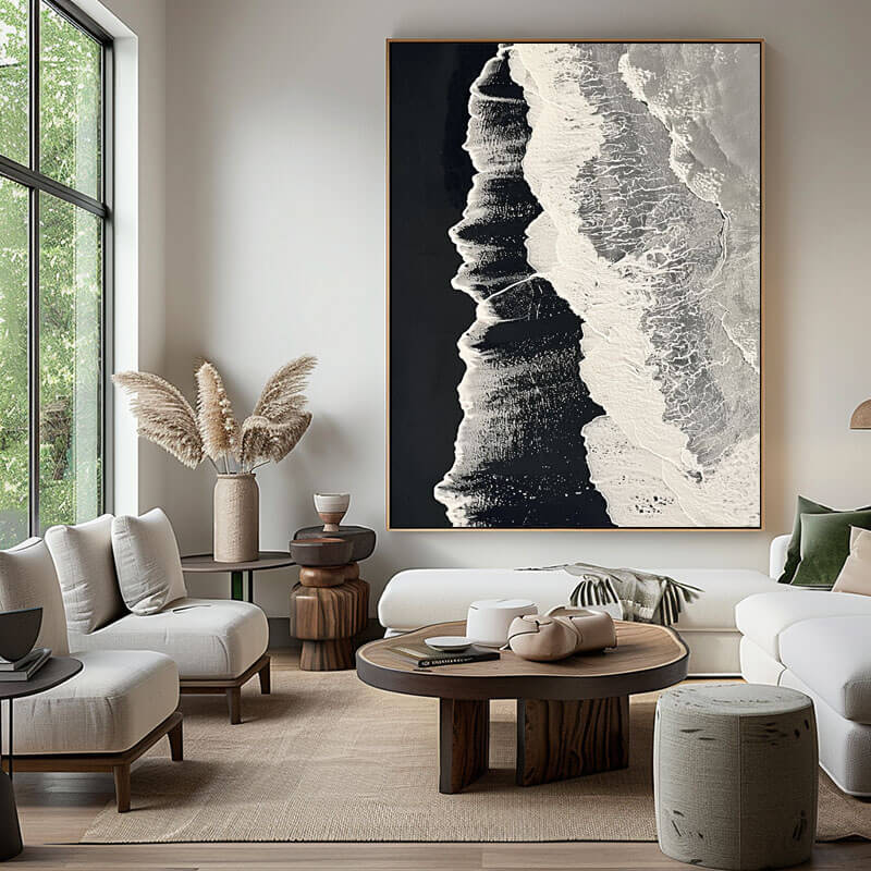 Moody Coastal Wall Decor | Serene Dark Ocean Wave Painting #AA 359